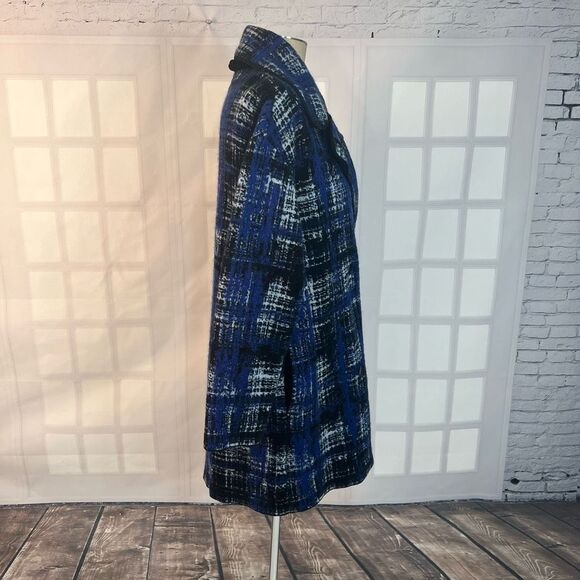 Fuzzi Blue Plaid Knitted Unlined Sweater Shacket Coat Size S - Picture 5 of 11